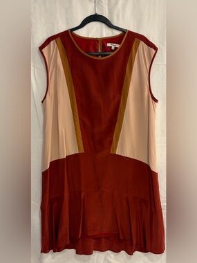 Madewell Asymmetrical SILK Dress in Rust and Tan